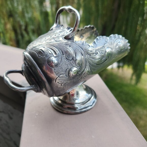 Antique Victorian Silver Plate Ornate Coal Scuttle Nut Dish Sugar Scoop 19th C - Picture 2 of 8